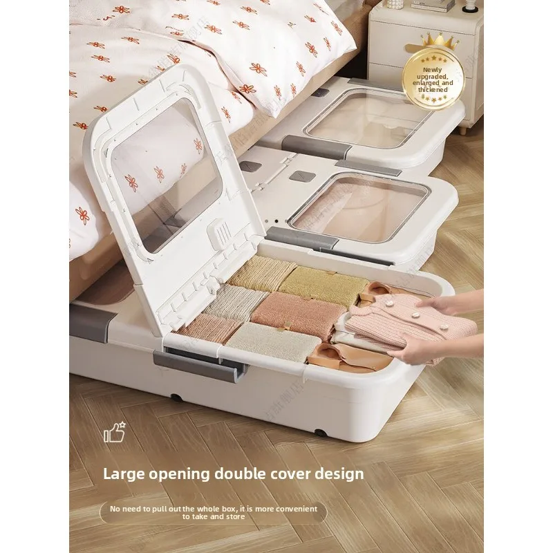 Under the bed storage box transparent large capacity oversized drawer type with pulley storage under the bed flat