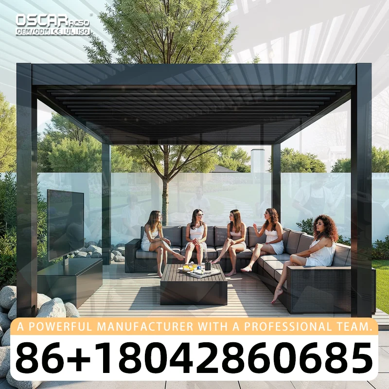 Modern Outdoor Aluminium Waterproof Louver Roof Garden Bioclimatic Motorized Electric System for Patio Backyard Poolside pergola