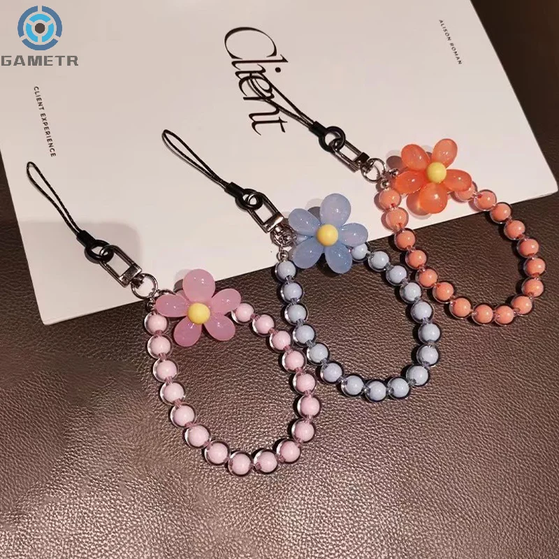 1pc Macaron-Colored Crystal Bead String Fashion Mobile Phone Lanyard Ins Style Handmade Beaded Anti-Lost Mobile Phone Chain