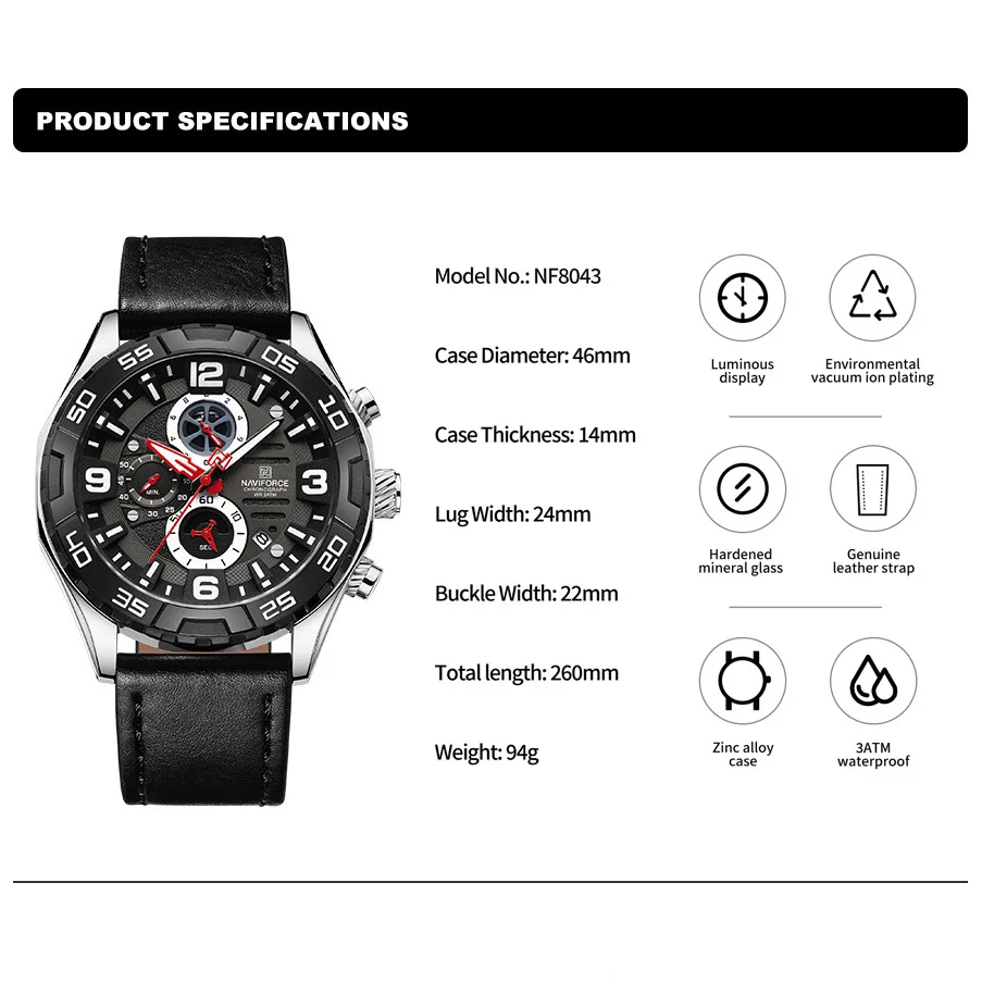 NAVIFORCE Brand 2024 New Arrival Men\'s Quartz Watches Waterproof Luxury High Quality Chronograph Wristwatches Relogio Masculino