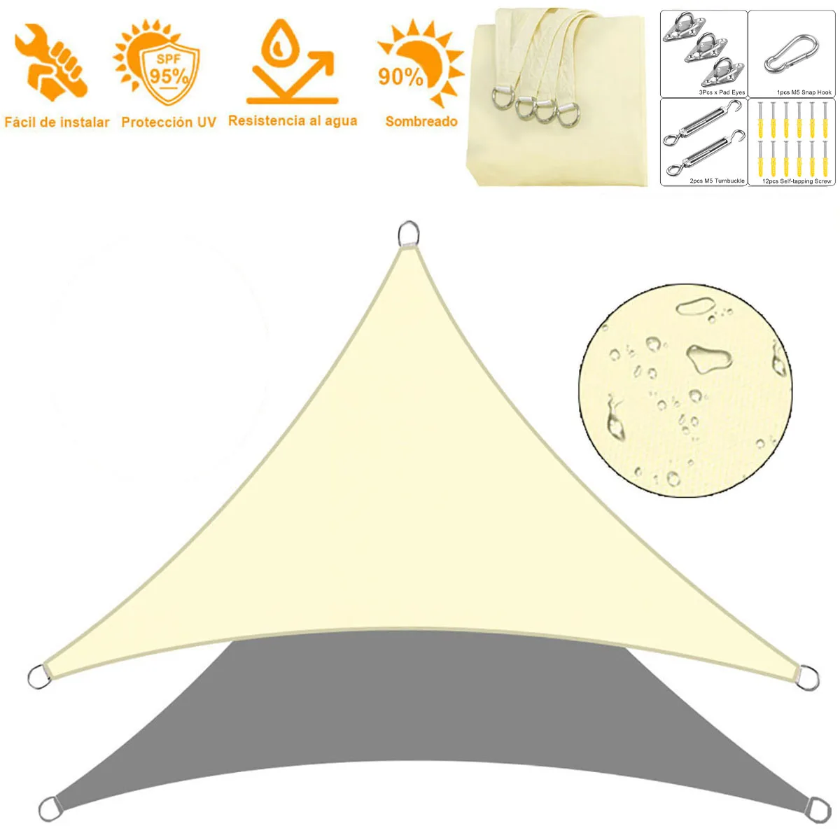 Shade Sail, Triangle Shade Waterproof UV Protection Sun Awning, Garden Beach Patio Canopy