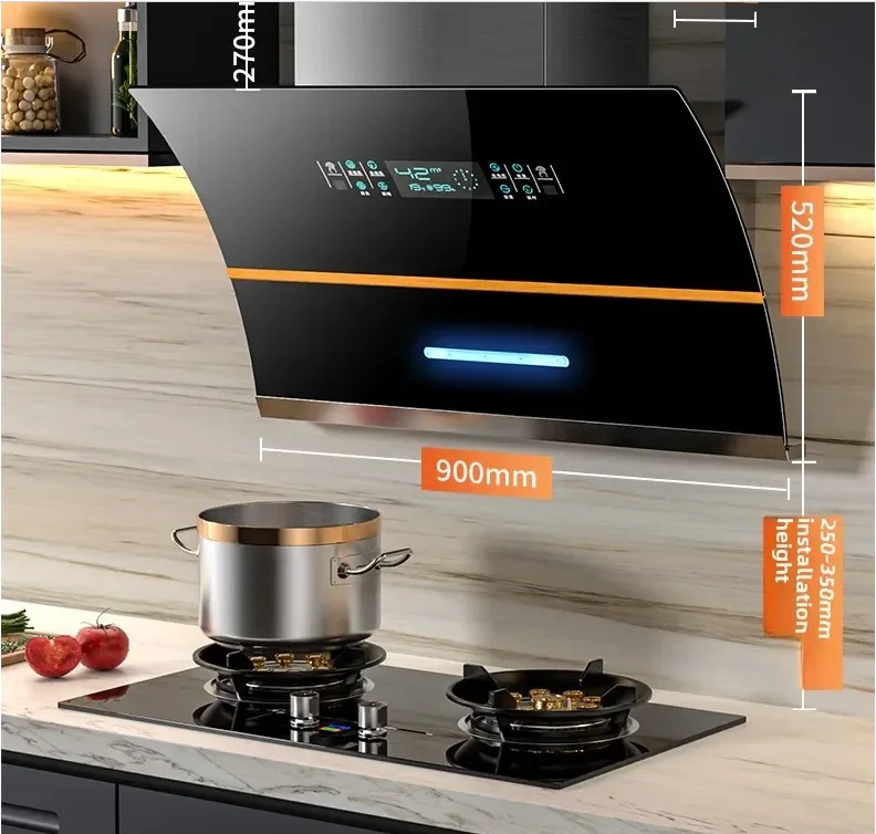 Large Suction Range Hood with Double Motor and Self-Cleaning Function for Household Kitchens and Small Rentals