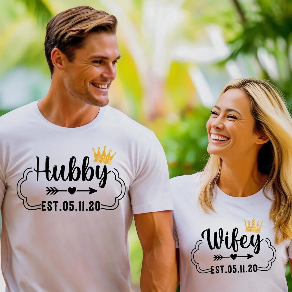 Hubby Wifey Just Love Him Her T Shirt Married Couple Matching Wedding Anniversary For And Funny Husband