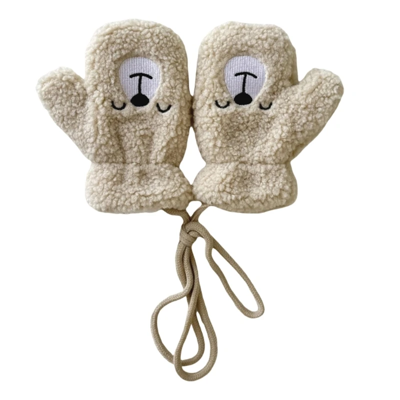 

Kids Winter Gloves Full Finger Warm Cartoon Woolen Mittens with Rope Childr Thick Lamb Wool Glvoes for Boy & Girls Play