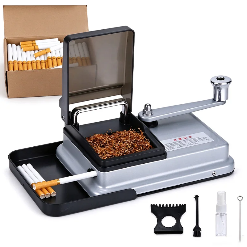 Cigarette Rolling Machine Hand Crank Cigarette Injector Machine, 5.5 6.5 8.0mm Manual Tobacco Rolling Maker with Storage Tray