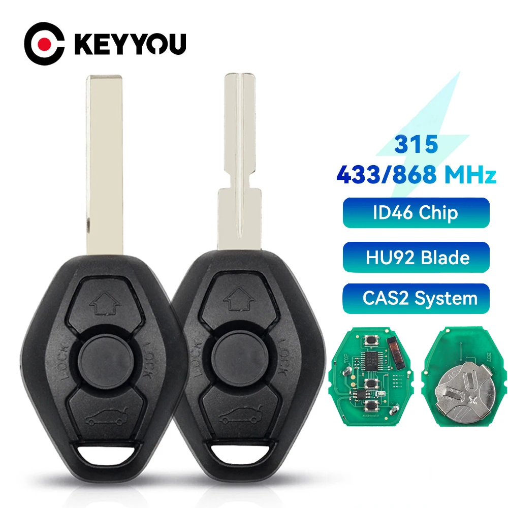 

KEYYOU 5X 3 Buttons CAS2 System Car Remote Key For BMW 3/5/7 Series X3 X5 Z3 Z4 Z8 315/433/868Mhz ID46-7953 Chip HU58/HU92 Blade