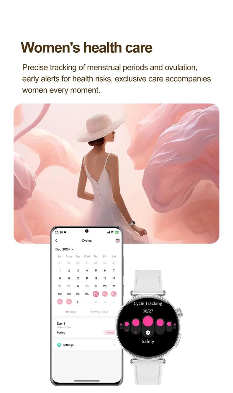 Damen-Smartwatch mit 1,32-Zoll-AMOLED-Bildschirm, Anruffunktion, EKG, Sportuhr, Blutdruckmessung, Mikro-Physikalische Untersuchung, KI-Zifferblatt, Damen-Smartwatch – Detail 19
