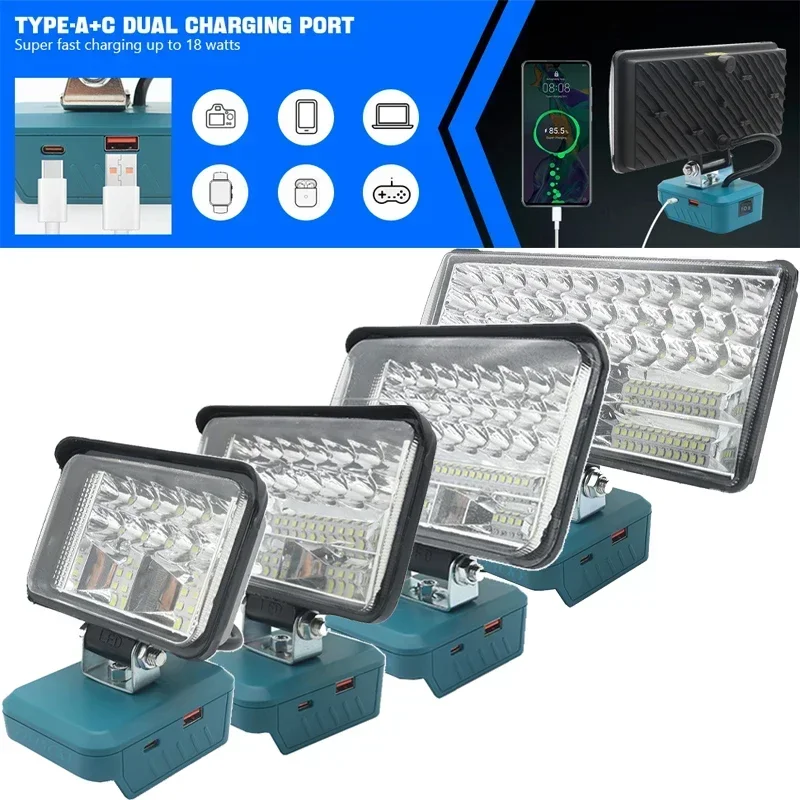 Lámpara LED de trabajo con TYPE-C USB, iluminación exterior, Camping, batería de litio de 18V, BL1430, BL1830