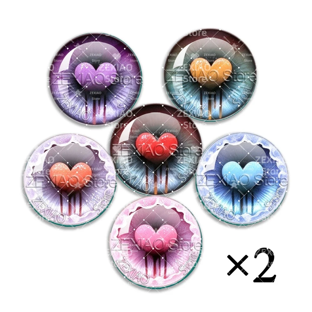 12PCS Blythe Doll Eyes Gothic Heart Blood Tear Pattern Glass Eyes Cabochon Round Dome Toys DIY Jewelry MIX Pupil Eye MS018 ﻿
