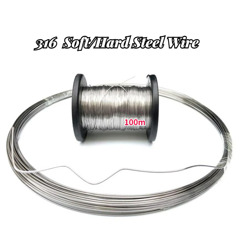 100m Length 316 Stainless Steel Wire Soft/Hard Steel Wire Dia 0.1/0.2/0.3/0.4/0.5/0.6 0.8mm Single Strand Round Bright Silk