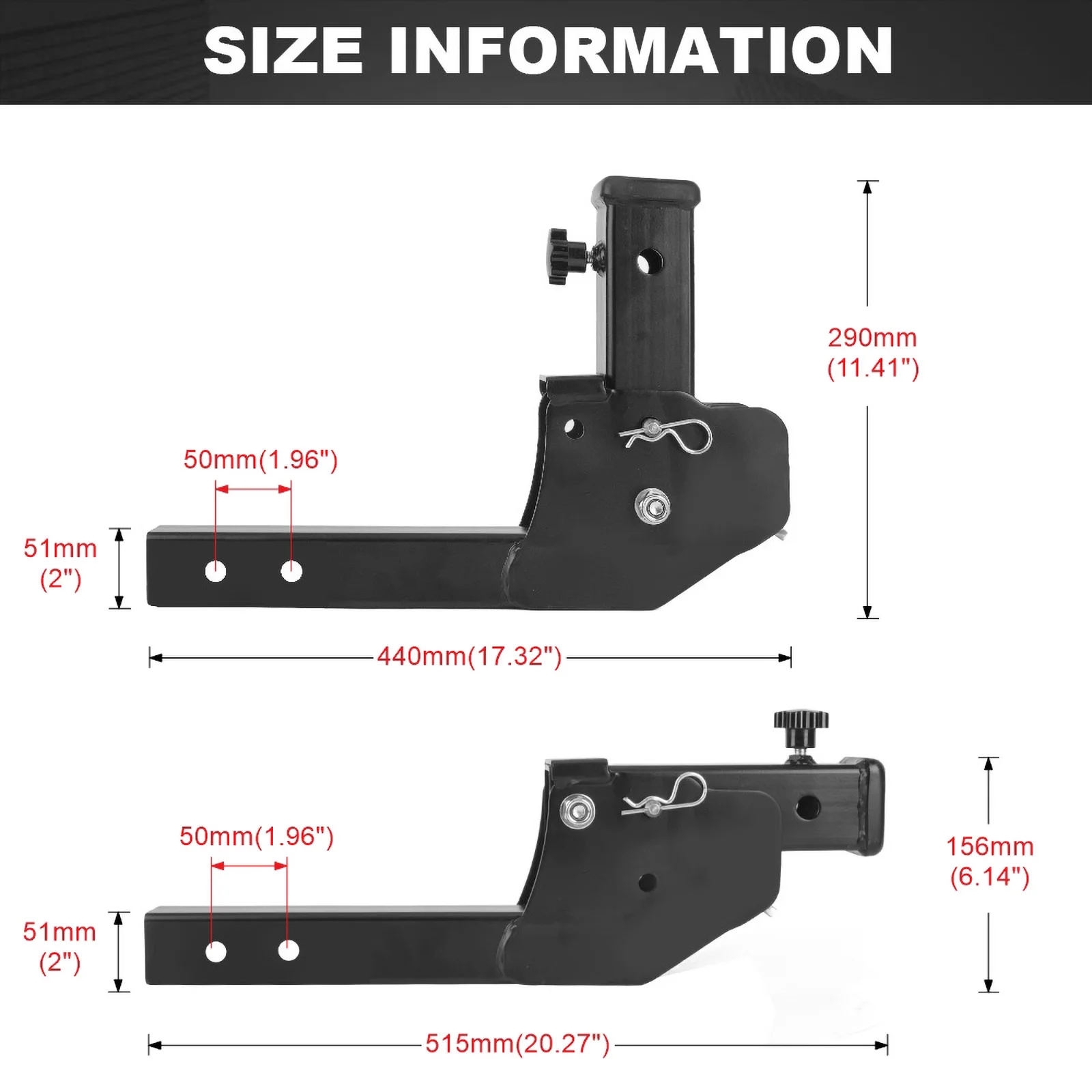 2-Inch Fold Trailer Attachment Rod Metal Adjustable Trailer Hitch Mount Cargo Wheelchair Transport Adapter 500 lbs