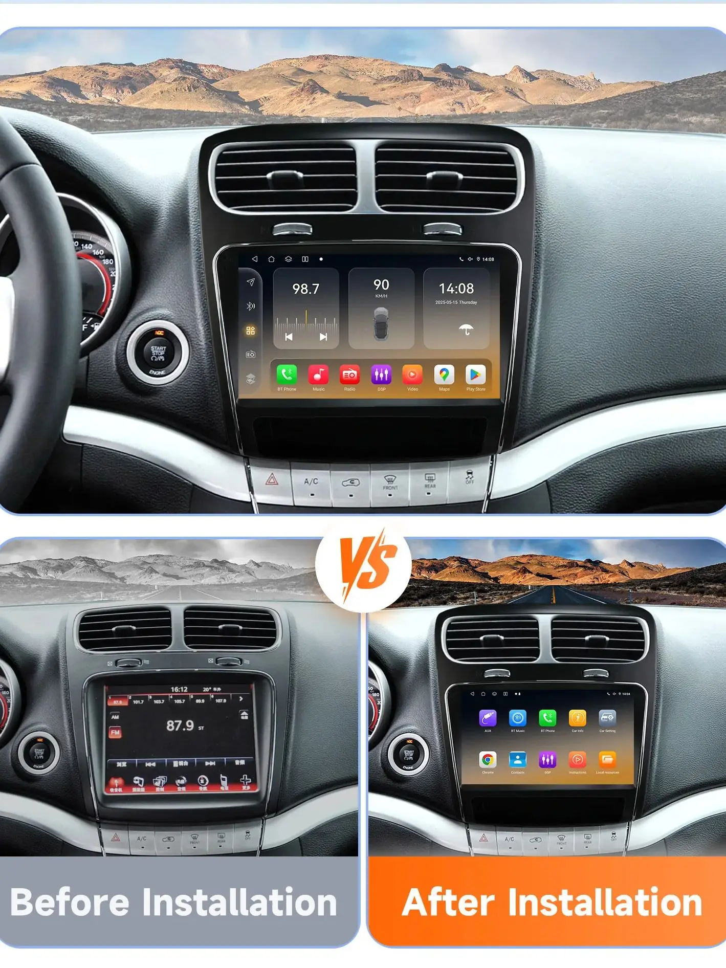 Hizpo Carplay Android Auto Autoradio für Dodge Journey 2011-2019 für FIAT Freemont 2012-2014 GPS 4G Intelligentes Stereo 6115