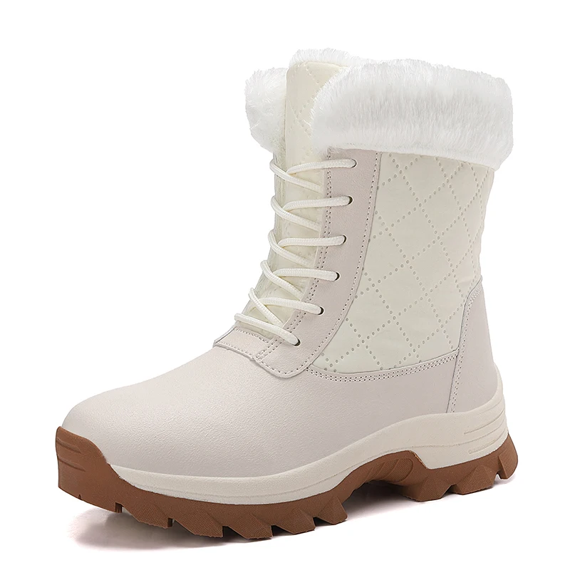 

Thickened High-Top Winter Snow Boots Women's Warm Fleece Lined Outdoor Shoes Anti-Slip Rubber Sole Long Hair Design