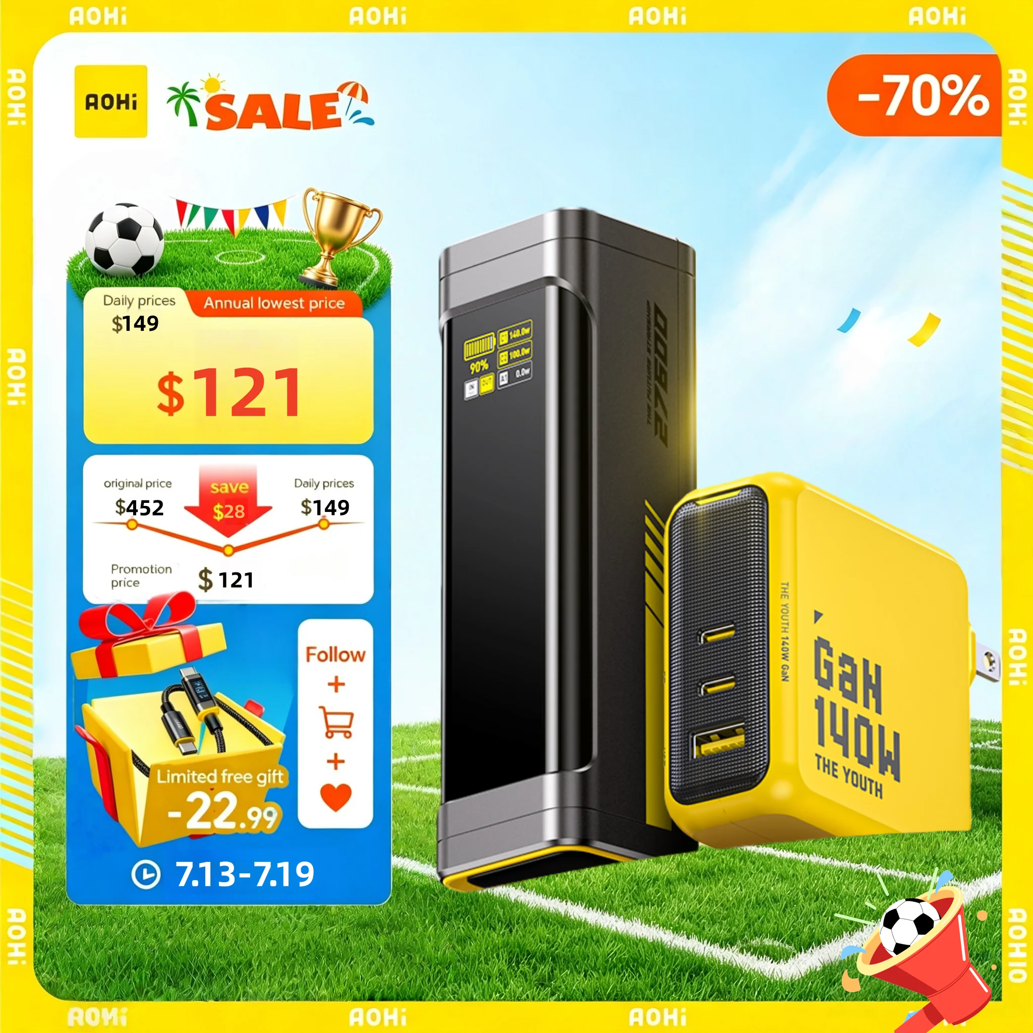 AOHI The Future Starship 240W 27,600mAh LED Display Power Bank with 3FT C-C Cable GaN ChargerBundle E01