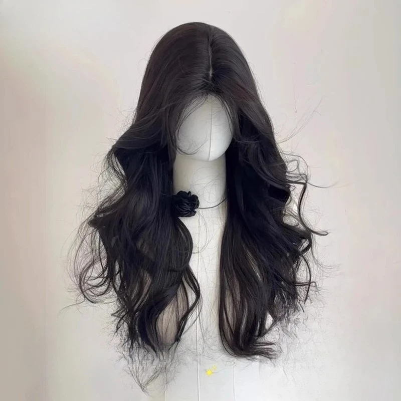 [Paper Drunk Gold Fans] 75cm Large Roll Korean Temperament Big Wave Natural Fluffy Bangs Wig Female Full Headgear