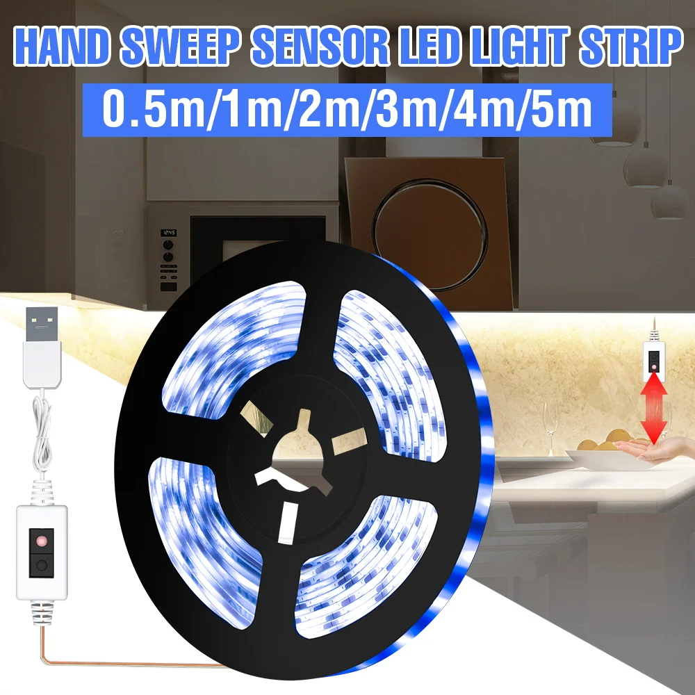 USB 5V Motion Sensor Led Lamp Strip Waterproof Under Cabinet Light Hand Sweep Smart Sensing Tira LED Strip for Wardrobe Closet