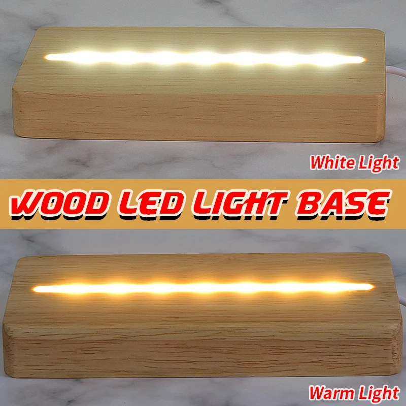 Base de luz rectangular de madera, base de madera, base de luz LED de madera, soporte de exhibición giratorio, base de lámpara