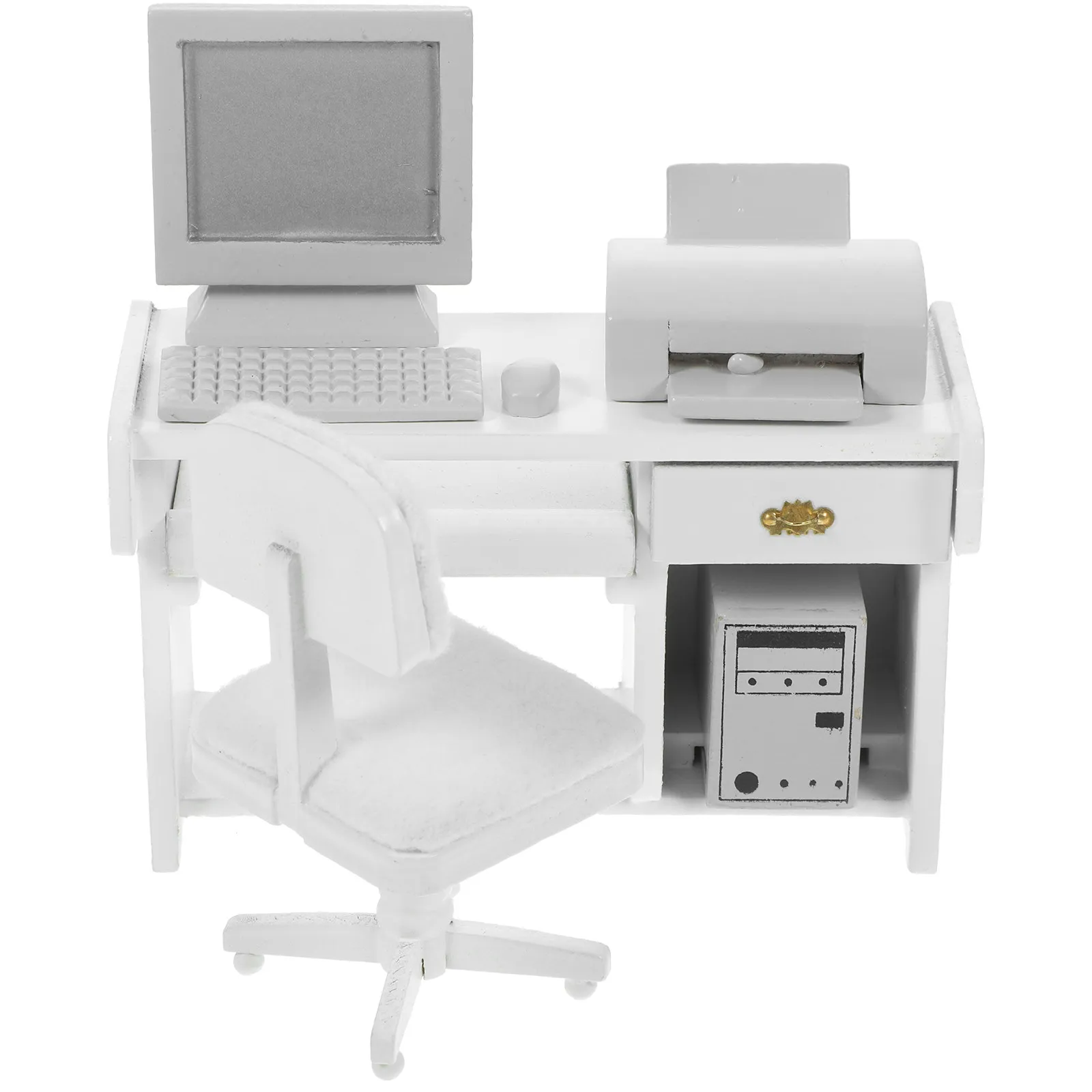 

1 Set White Mini Office Desk Furniture Natural Wood Miniature Office Scene Decoration for Kids House Accessories