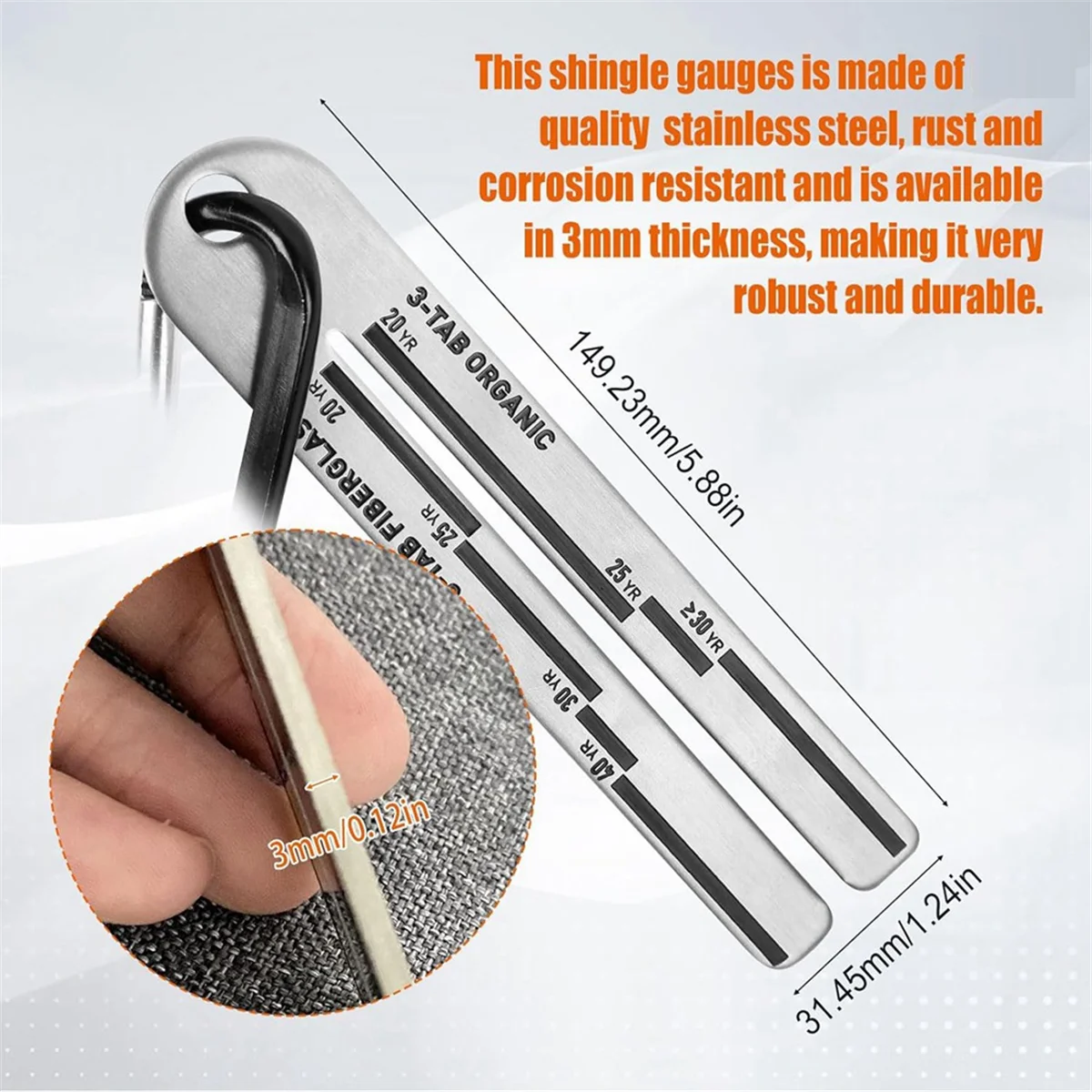 3Pcs Shingle Gauge, 4/09 Shingle Gauge Roof Pitch Gauge with Carabiner Roofing Gauge for Measuring Analyzeing Thickness