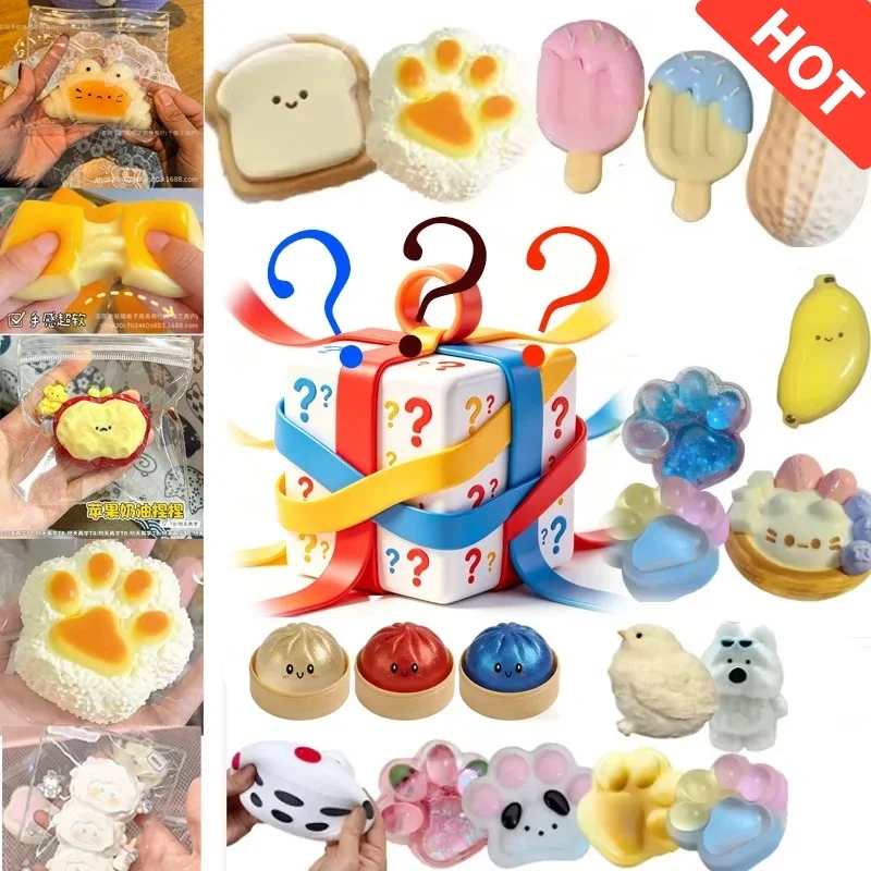 

Mystery Fidget Toys Blind Bags bun Squeeze Toy cheese banana Relief Cube Anti-Anxiety Squeeze Object For Focus ADHD Population