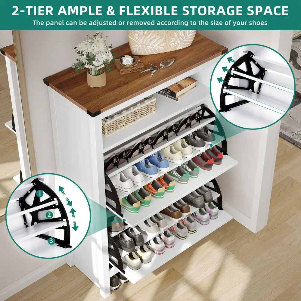 LED Shoe Cabinet with 2 Flip Drawers Entryway Modern Shoe Storage Rack Organizer