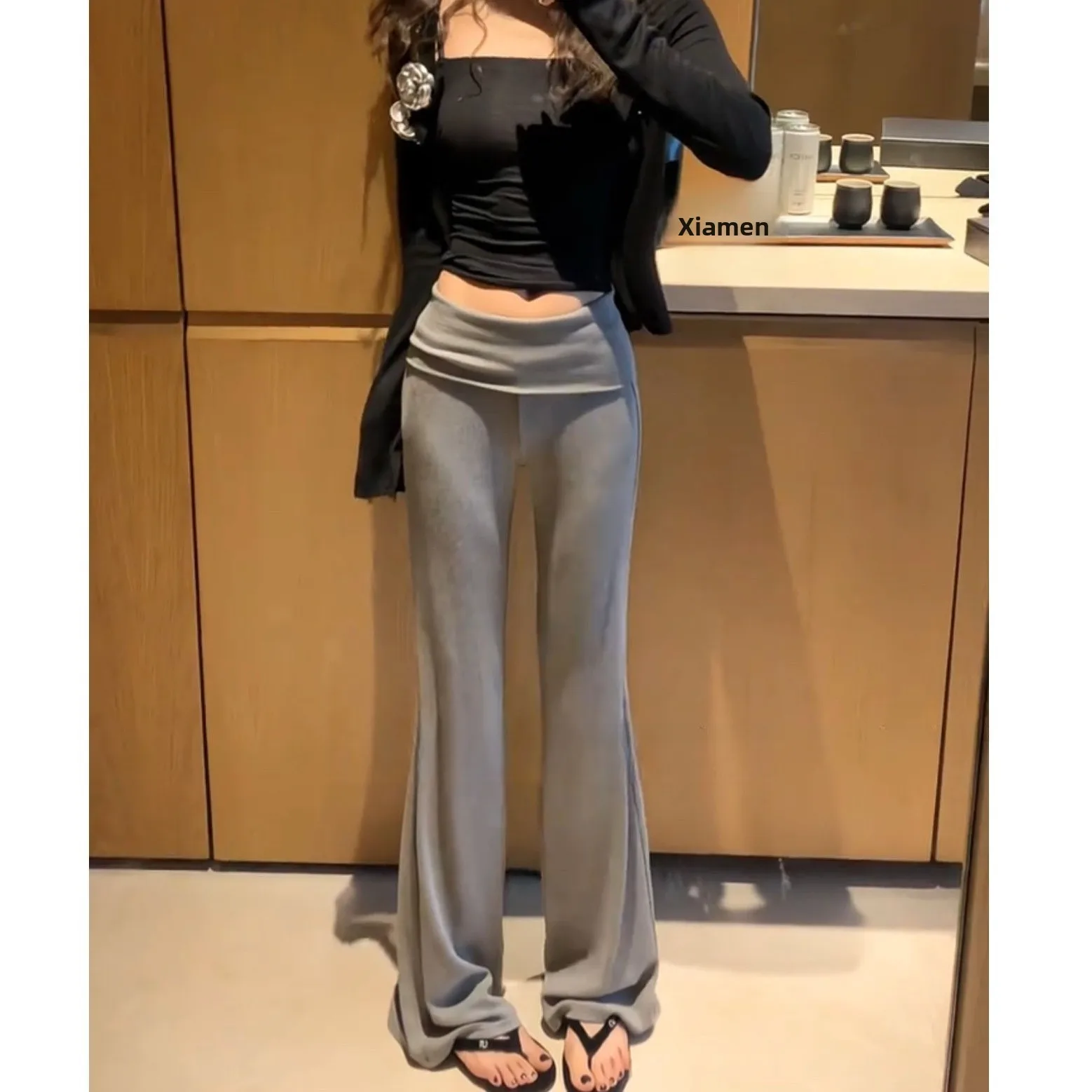 Calças largas femininas macias e preguiçosas de cintura alta primavera verão novas calças casuais sle leggings longas calças com punho vertical