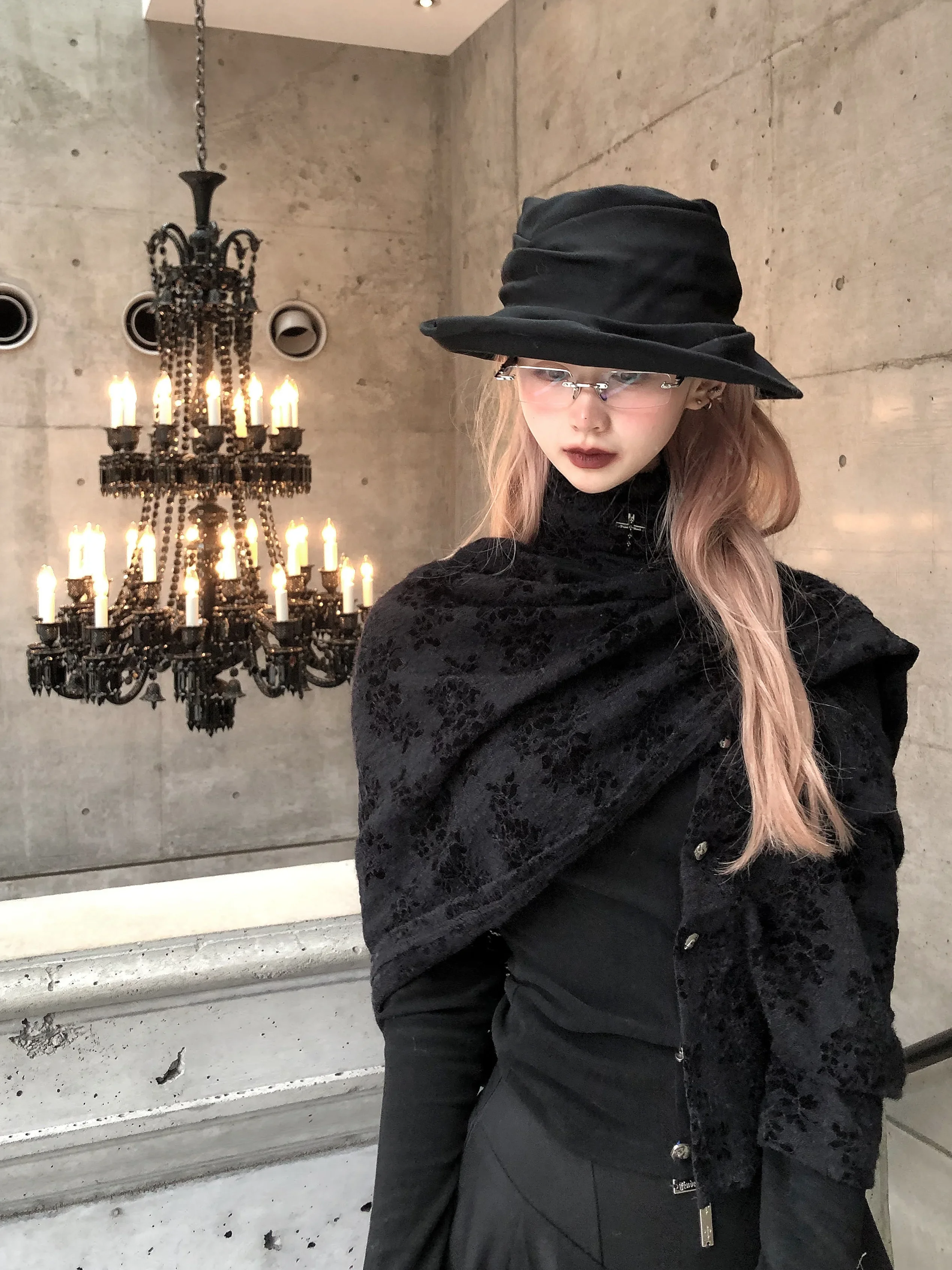 IMU FinderMond Original Personal Design Gothic Removable Dobby Cape Slim Black Long Sleeve Punk Cloak Top Shirt