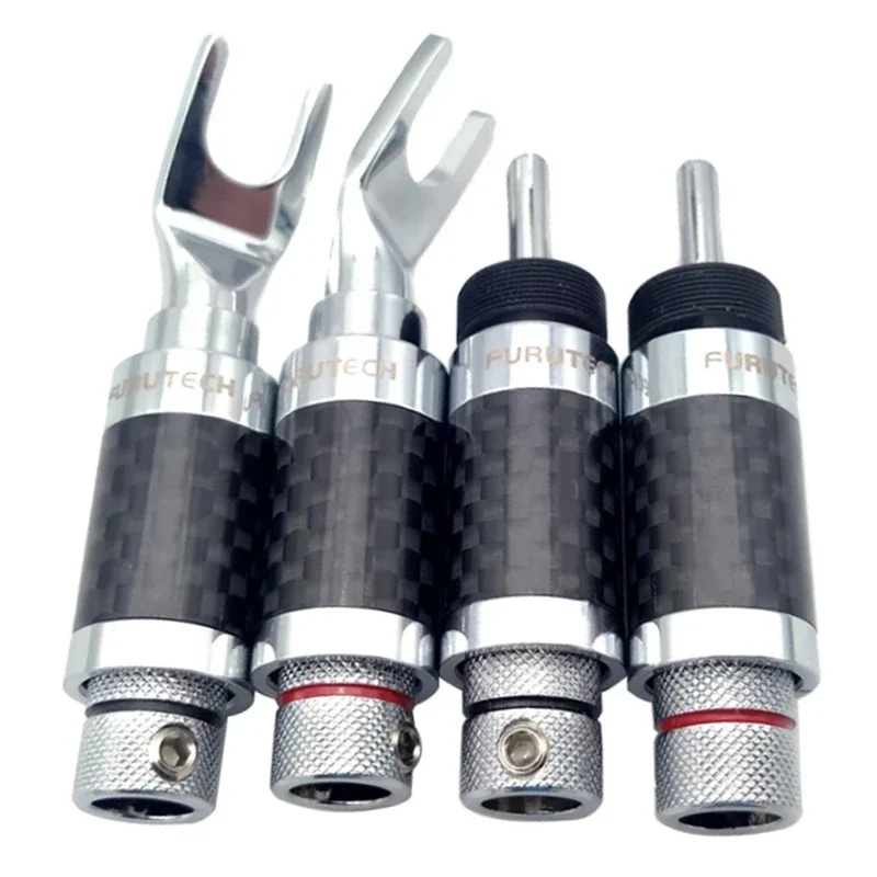 4 Uds. Conector Banana Furutech de fibra de carbono chapado en rodio Y Spade Plug/conector de clavija de altavoz sin soldadura plugues Banana