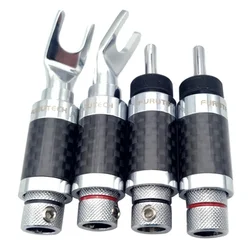 4pcs Furutech Banana Plug Carbon Fiber Rhodium-plated Y Spade Plug / Speaker Plug Connector No Welding Banana Plugs