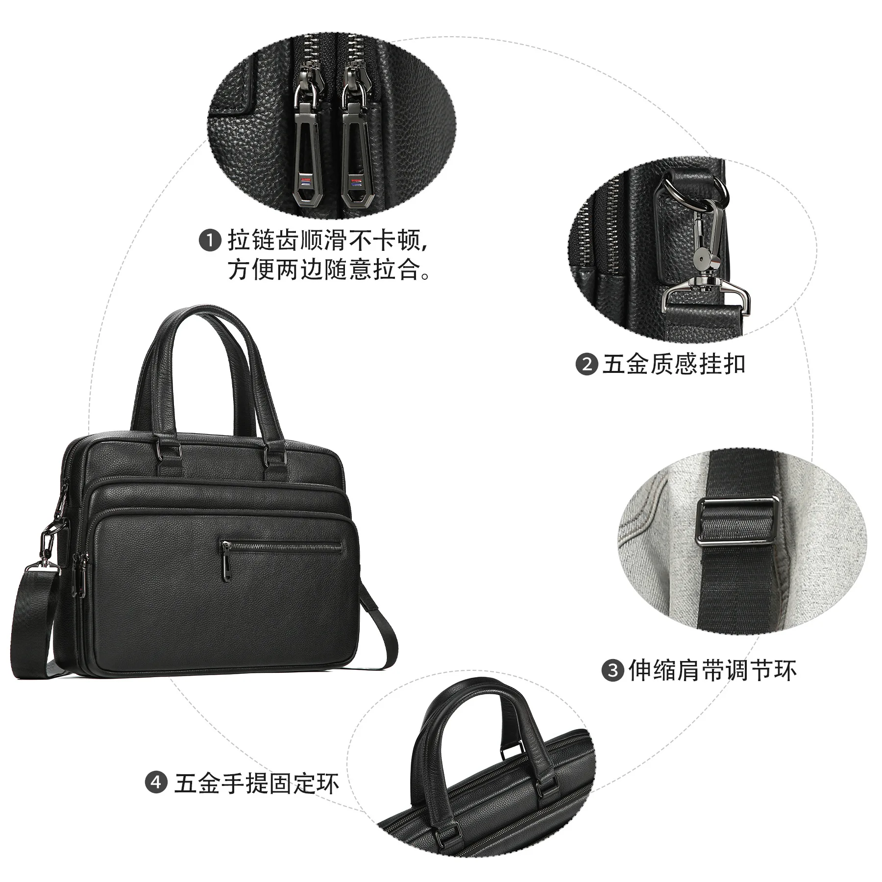 Мужской портфель из натуральной кожи с несколькими карманами, 14-дюймовая деловая многофункциональная сумка на одно плечо для хранения компьютера