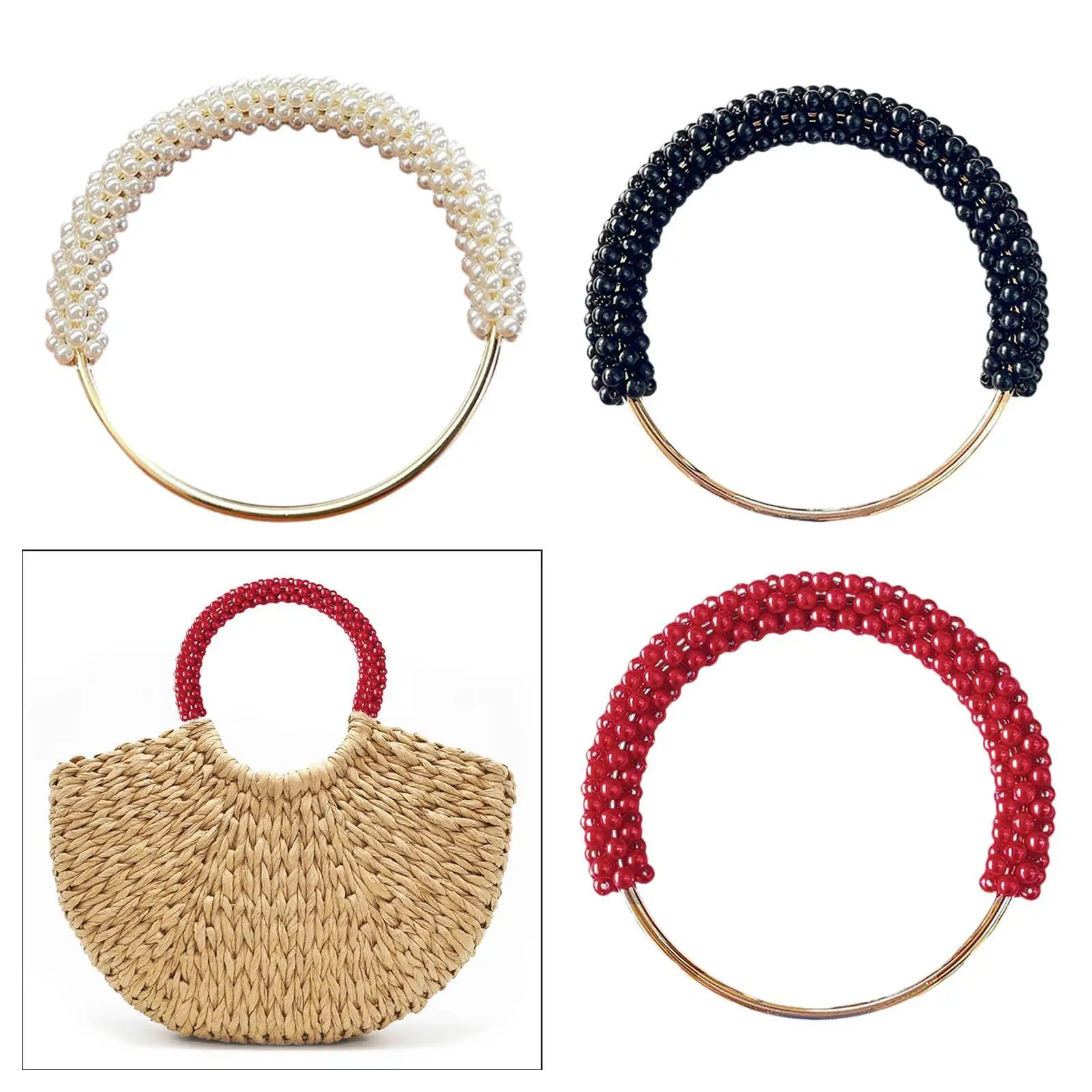

Pearl Handbag Handle Bag Strap Decoration Compact Size Ring Handle Woven Handbag