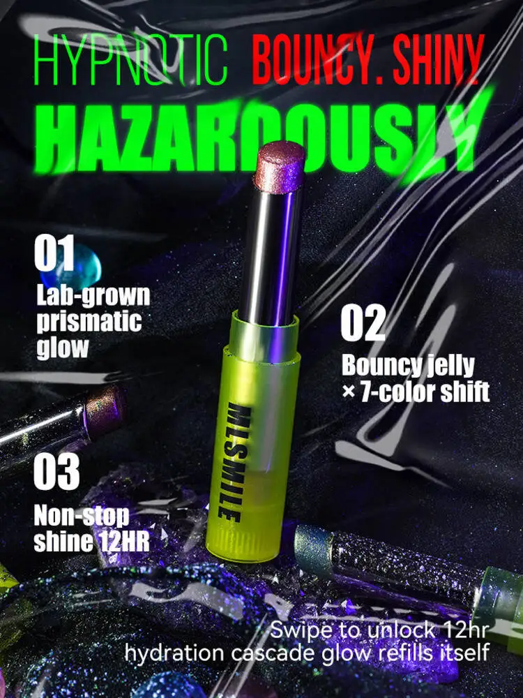 อายแชโดว์เจลลี่เนื้อวิ้งประกาย MLSMILE สำหรับผู้หญิง 7 สี ชิมเมอร์วิ้งวับ 3 มิติ ไฮไลท์เตอร์แบบแท่งสำหรับฮาโลวีน รุ่นใหม่ปี 2025