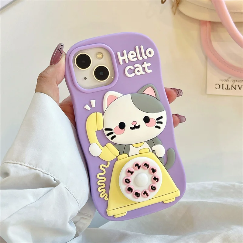 

3D Cartoon Cat call Phone Case for IPhone 16 15 14 Plus i11 12 13 Pro Max 15promax 16promax Cute Patterns Silicone Soft Cover