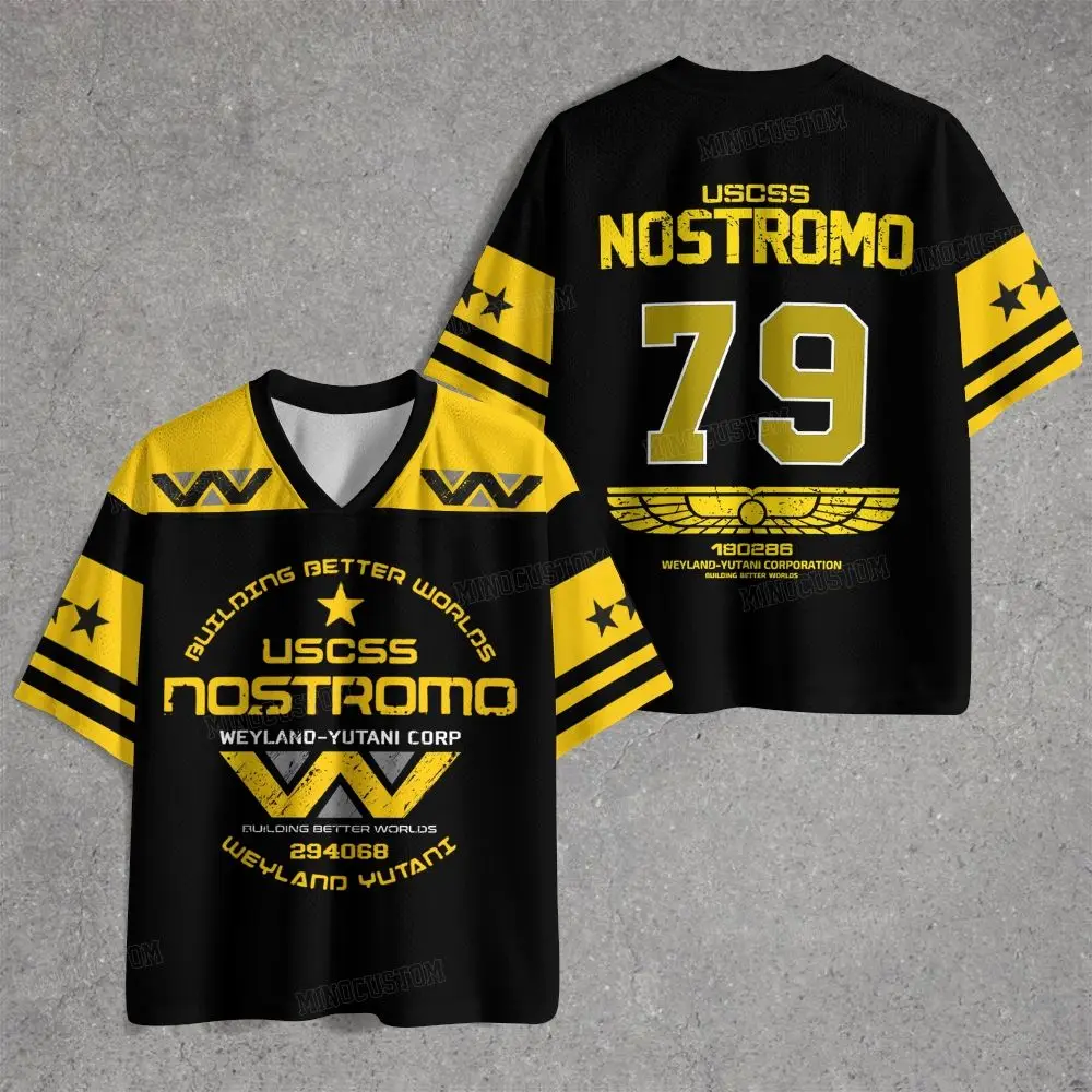 2026 Alien USCSS Nostromo 79 Jersey T-shirt, Weyland-Yutani Corp Print Mesh Tee, Retro Sci-Fi Horror Streetwear Casual Top