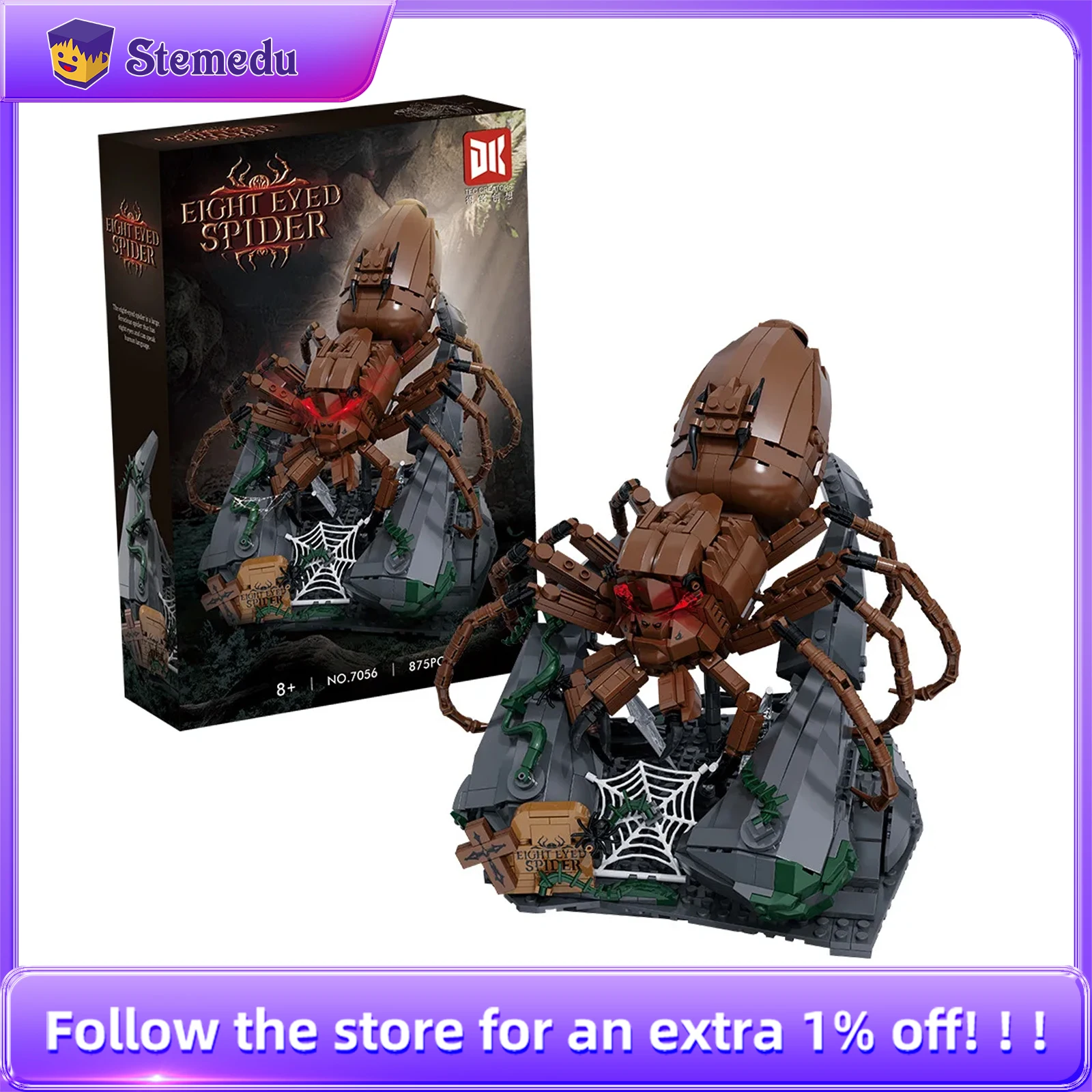 

845 шт. 7056 красные глаза волк паук строительные блоки классические модели лесных животных кирпичи STEM развивающие игрушки для детей праздничный подарок