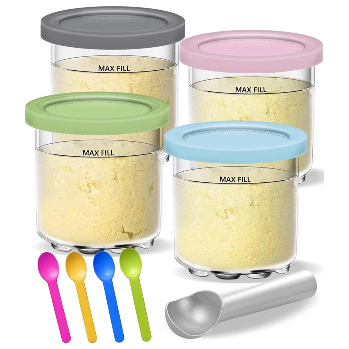 Creami Pints and Lids for Ninja - 4Pack Creamy Icecream Containers Cups Jars Tubs Canisters Set NC299AMZ & NC300S Series