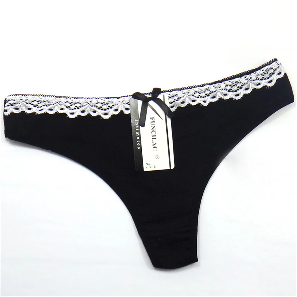 Women\'s G String Sexy Cotton Panties Black White Lace Thong Lady Knickers T-back Woman Underwear Underpants 5 Pcs/lot