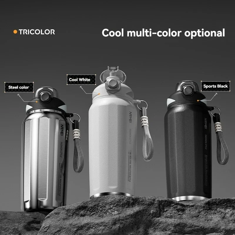 316 Edelstahl Wasserflasche Isolierte Trinkflasche Sport-Vakuumflasche Outdoor-Trinkbecher mit Strohhalm Tragbare Thermoskanne