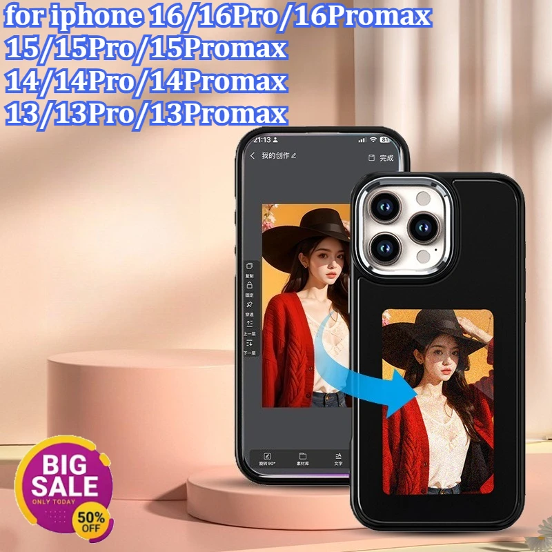 

NFC DIY Ink Screen Phone Case for IPhone 16 15 14 13 Pro Max High-definition Large Screen Change images freely