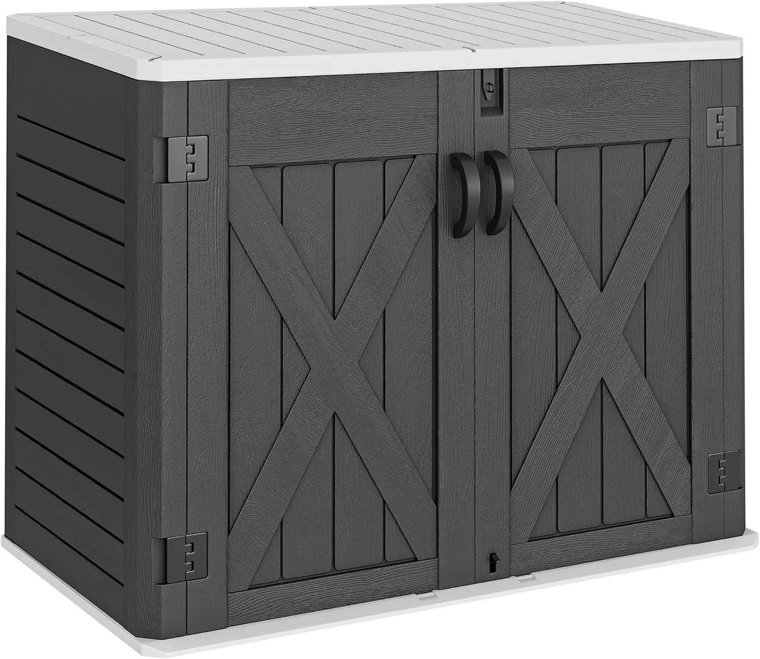 Outdoor Horizontal Storage Shed with X-Shaped Lockable Door 35 Cu Ft Weather Resistant Resin Tool Shed W/o Shelf Ideal for Bike