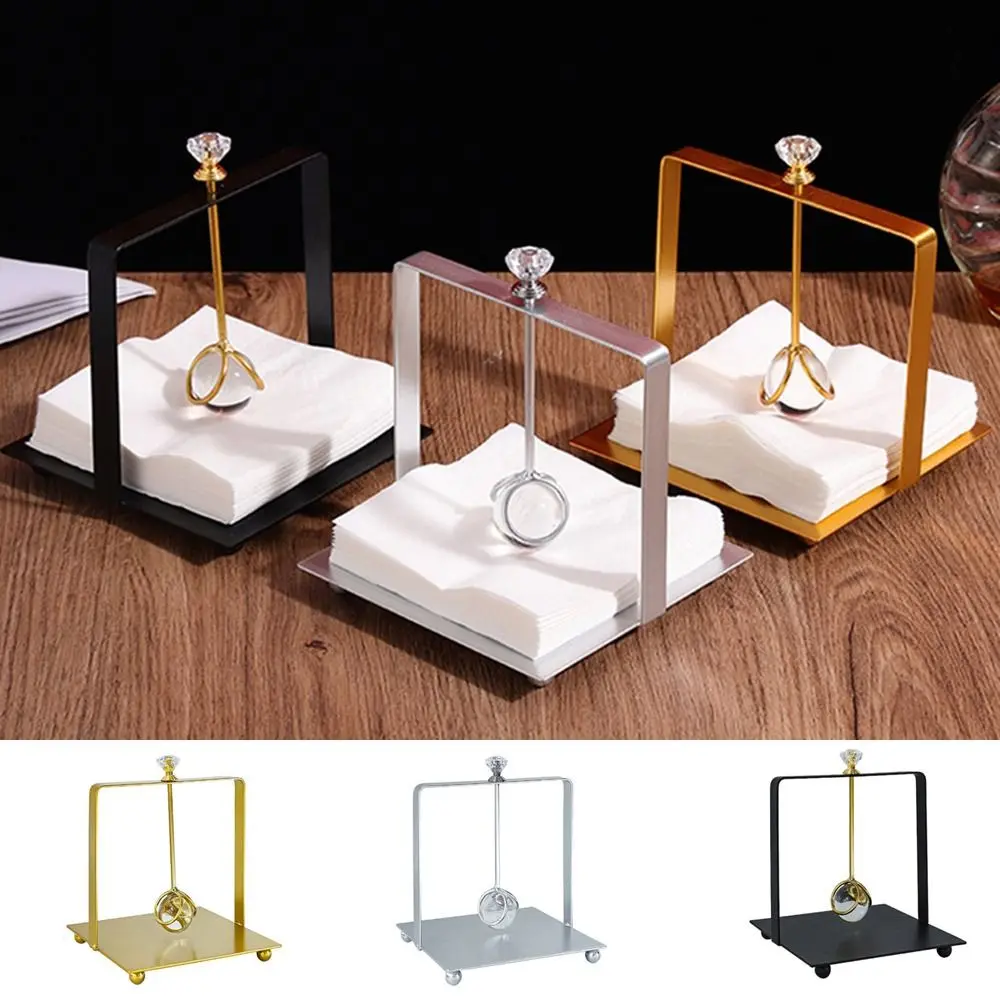 Wrought Iron Crystal Ball Tissue Holder Square Base Gold/Silver/Black Metal Napkin Rack Decorative Napkin Dispenser for Home