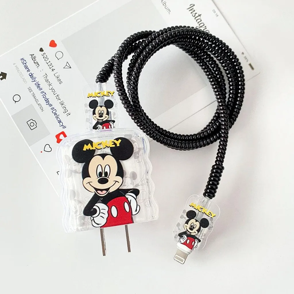 

5pcs/set Cute Cartoon Mickey Cable Winder Protector Cover Kit for IPhone Chargers 18W 20W Anti Scratch Protective Case