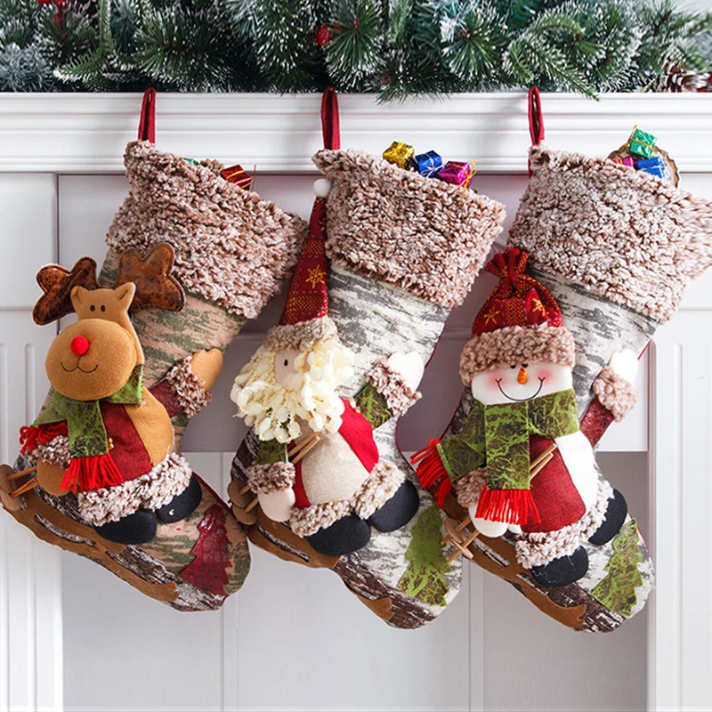 Christmas Stocking Gift Cute All-match Christmas Socks Decorations For Home Candy Bag Hanging Xmas Tree Ornament New Year