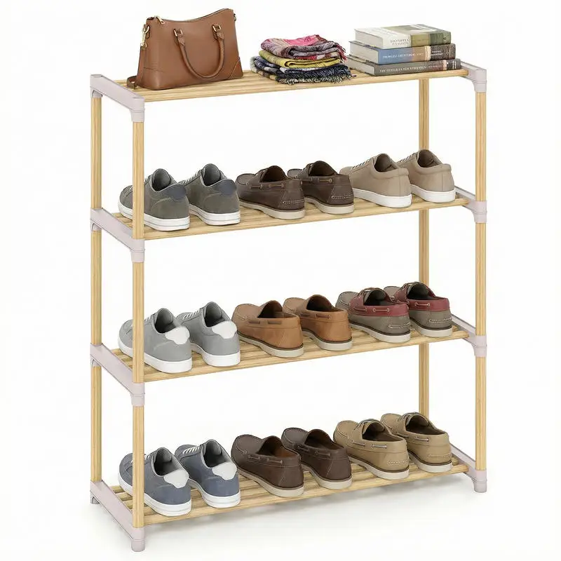

3/4-Tier Solid Wood Shoe Rack with Slatted Open Shelves-4-Tier