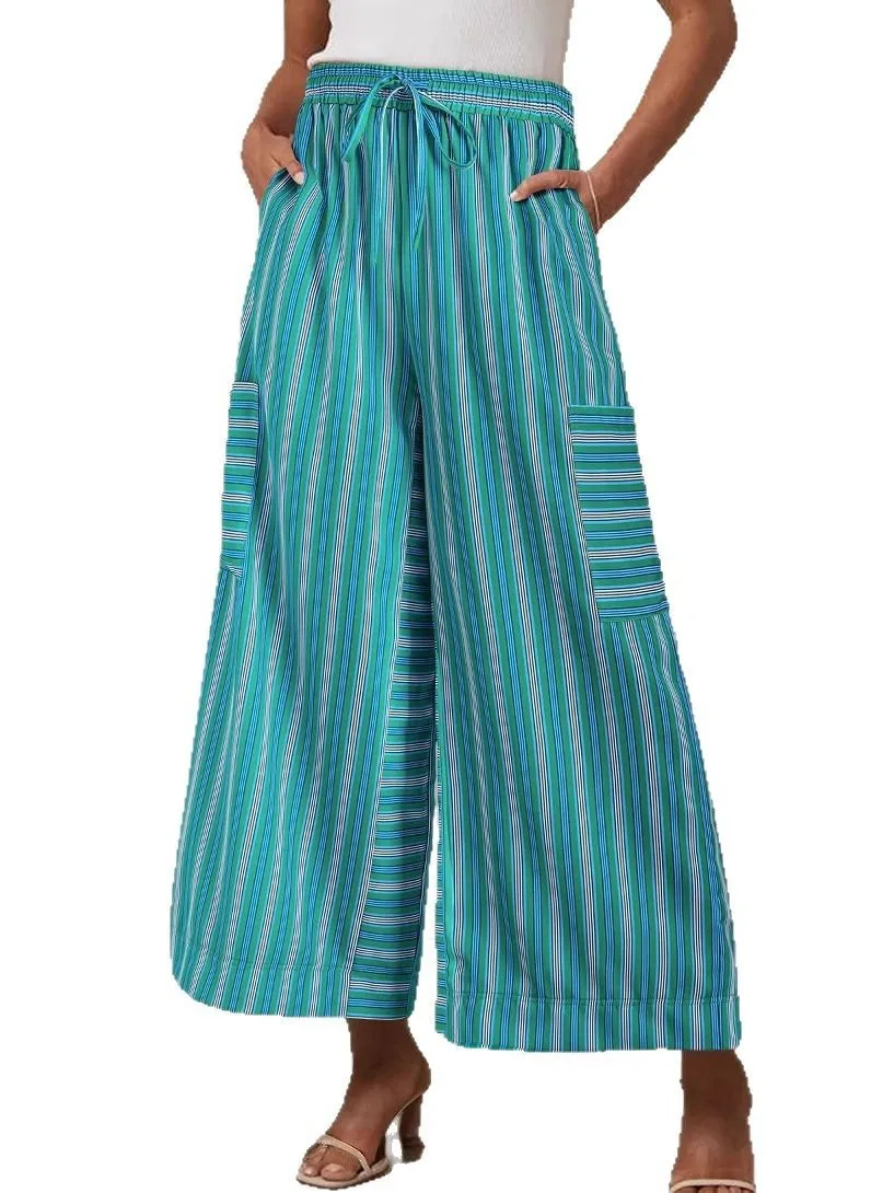  Striped Loose Straight Pants High Waist Street Sle Long Trousers for Women Casual Faion Thin Material Spring Season