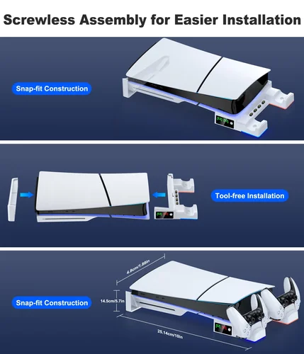 Imagen 2 del producto BEBONCOOL PH100 para PS5 Pro/Slim Digital/versión de disco soporte de carga Horizontal con luces adecuado para accesorios PS5