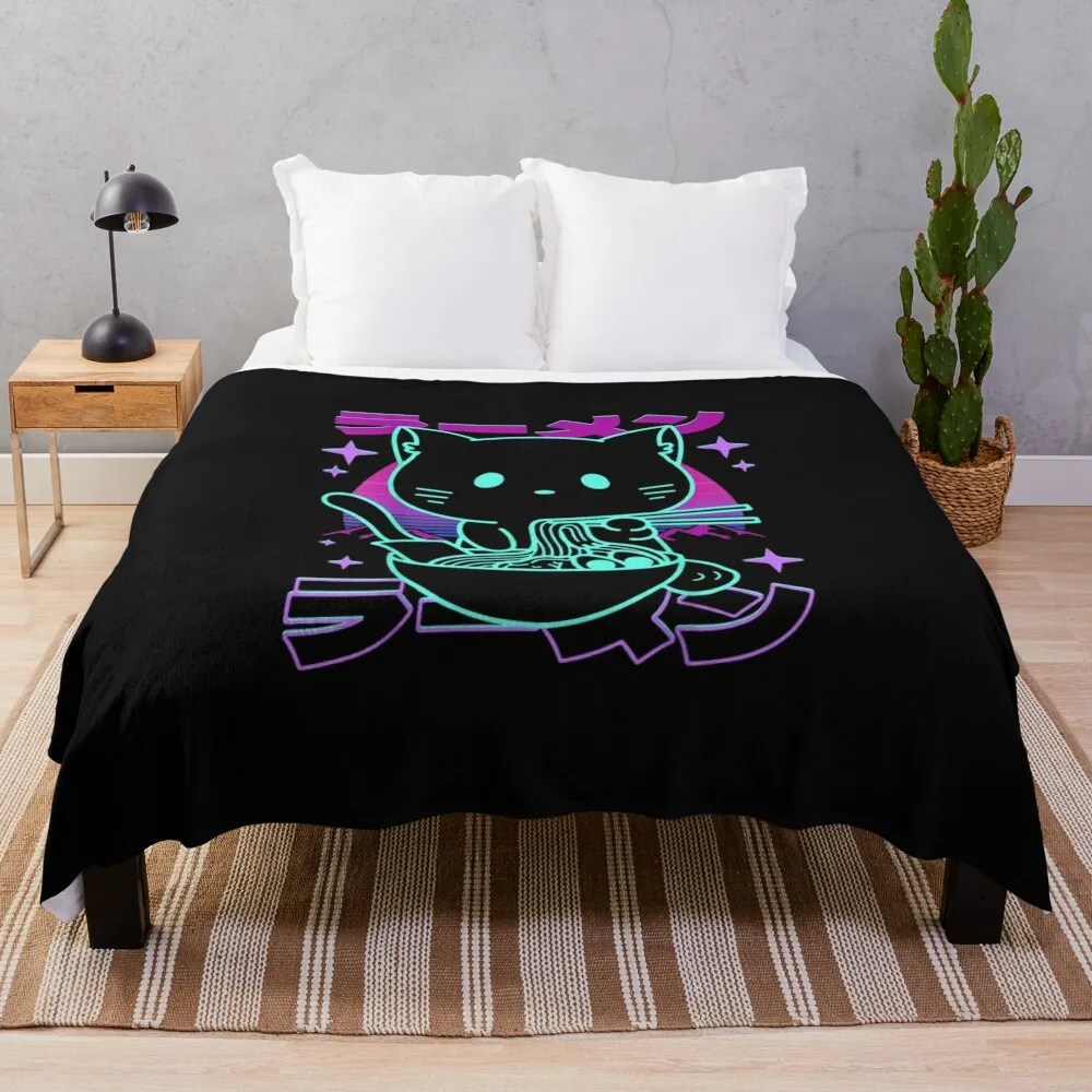 Anime Ramen Cat Retro Japanese Noodles Aesthetic Kawaii cat T-Shirt Throw Blanket Sleeping Bag Camping Giant Sofa Blankets