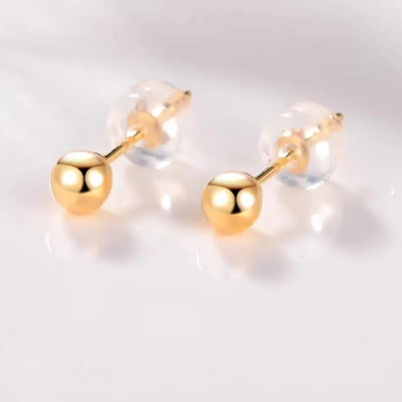 

New 18K Yellow Gold Earrings Women AU750 Gold Smooth Ball Stud Earrings