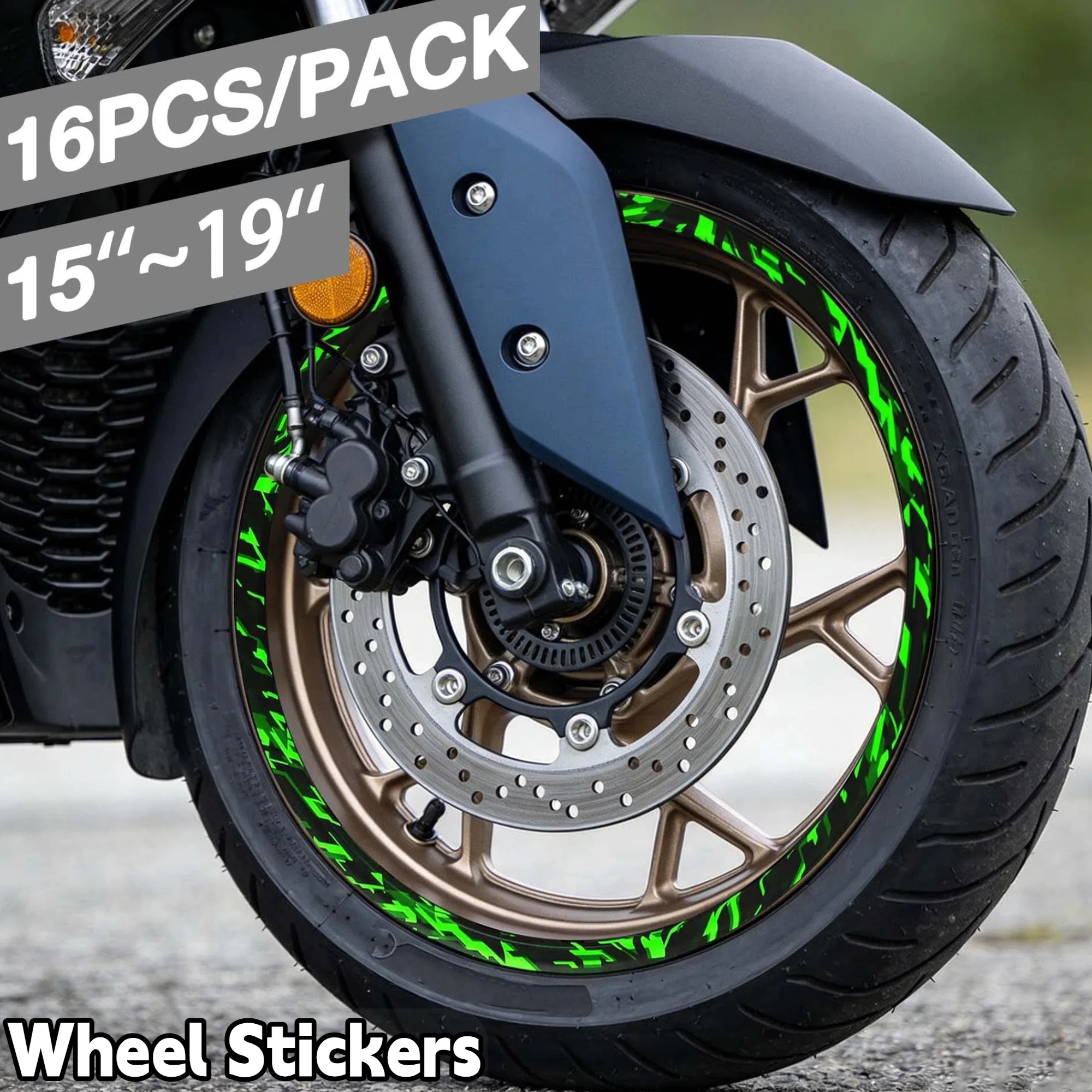 16PC/set Geometric Motorcycle Wheel Rim Stickers Waterproof Self-adhesive for 15 16 17 18 and 19-inch Modified Wheel Decals