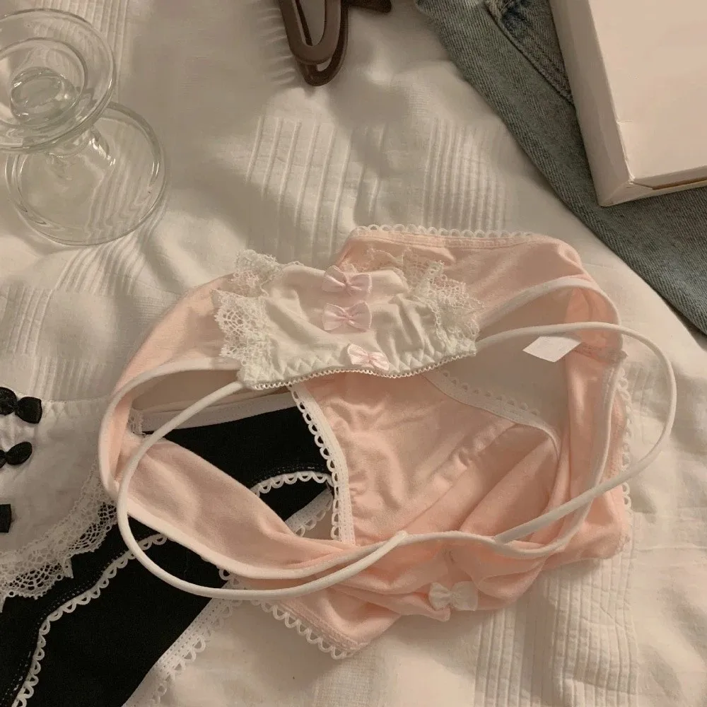 Culottes transparentes sans couture style français avec nœud et dentelle florale, taille mi-haute ajourée en maille pour fille